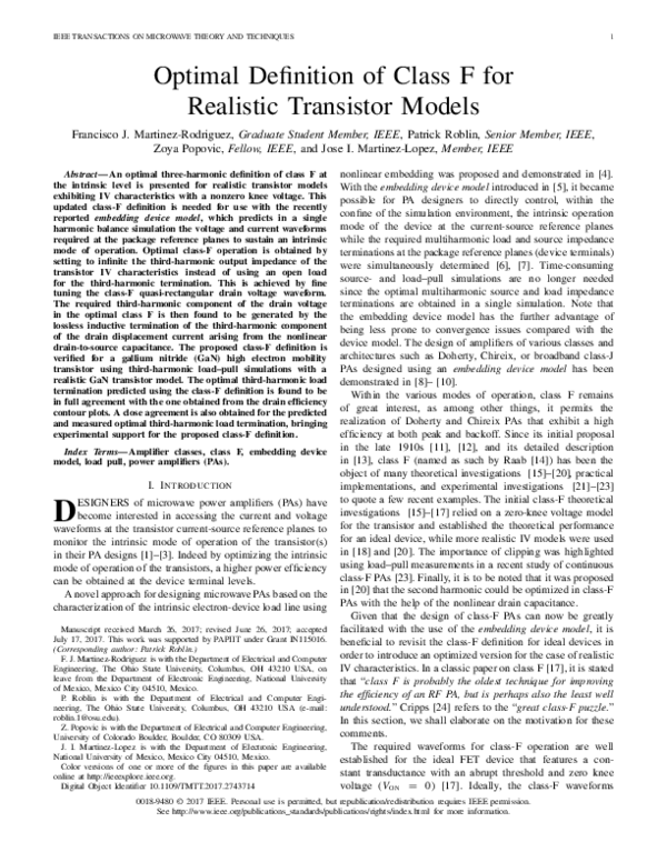 (PDF) Optimal Definition of Class F for Realistic Transistor Models