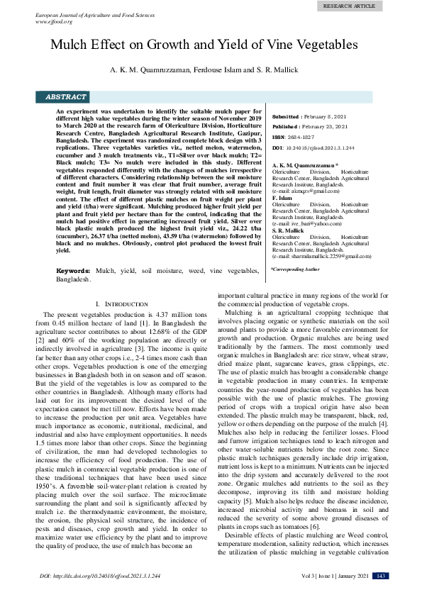 (PDF) Mulch Effect on Growth and Yield of Vine Vegetables