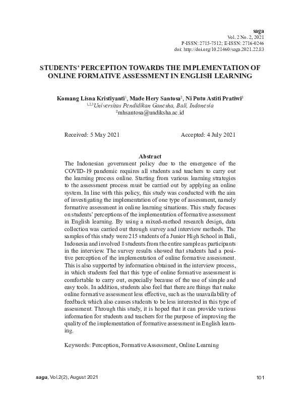 (PDF) Students' Perception Towards the Implementation of Online ...