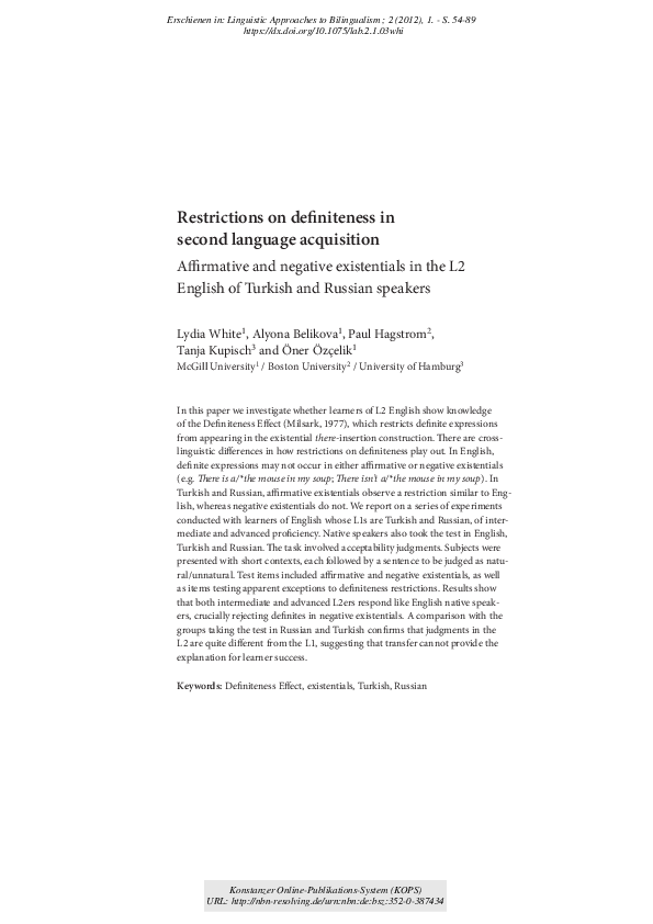 (PDF) Restrictions on definiteness in second language acquisition ...