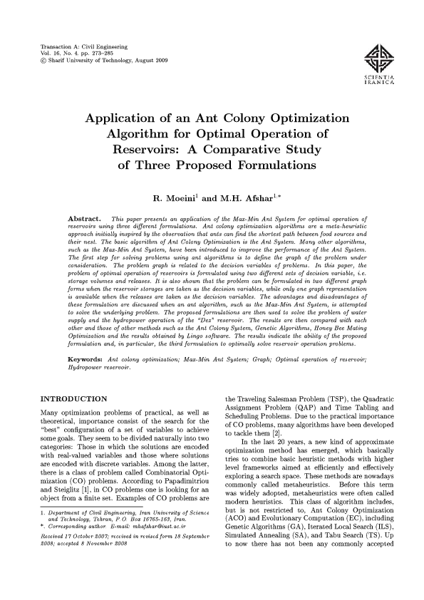 (PDF) Application of an Ant Colony Optimization Algorithm for Optimal ...