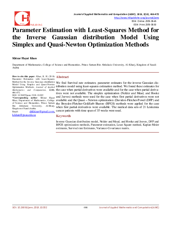 (PDF) Parameter Estimation with Least-Squares Method for the Inverse ...