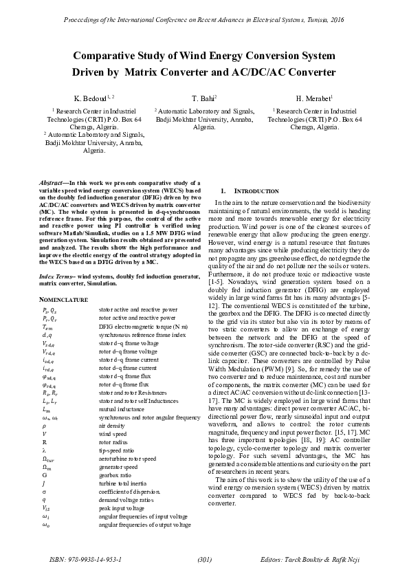(PDF) Comparative Study of Wind Energy Conversion SystemDriven by ...