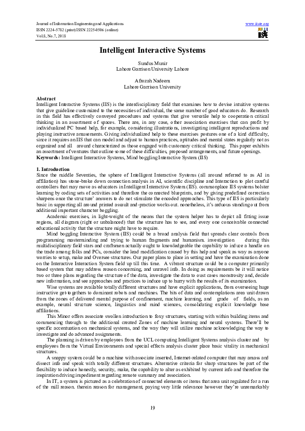 (PDF) Intelligent Interactive Systems