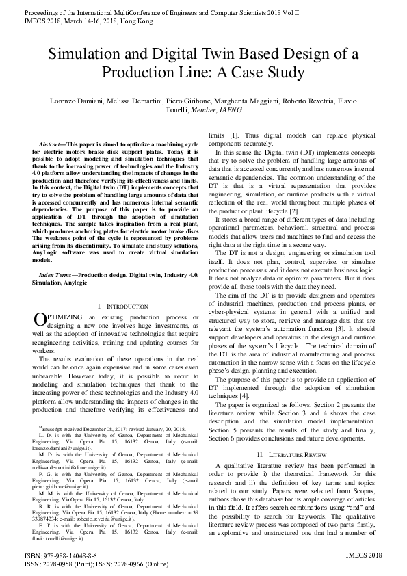 (PDF) Simulation and Digital Twin Based Design of a Production Line : A ...