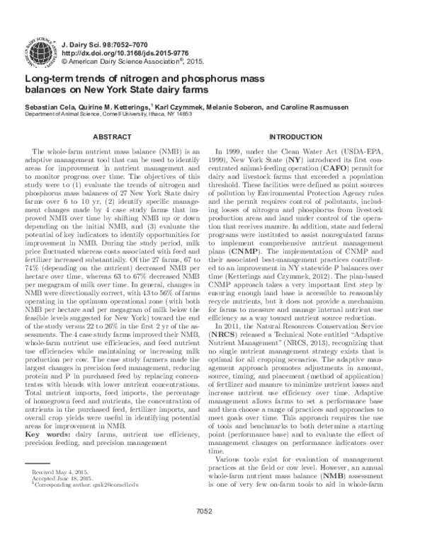 (PDF) Long-term trends of nitrogen and phosphorus mass balances on New ...