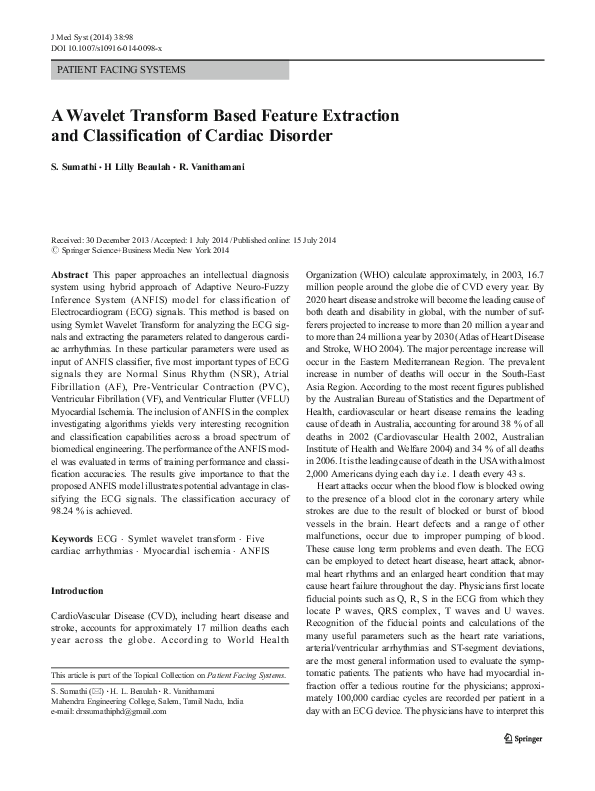 (PDF) A Wavelet Transform Based Feature Extraction and Classification ...