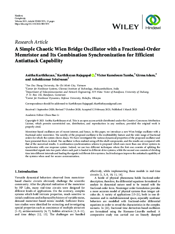 (PDF) A Simple Chaotic Wien Bridge Oscillator with a Fractional-Order ...