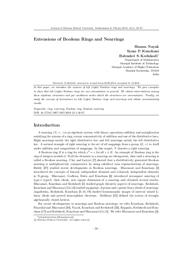 (PDF) Extensions of Boolean Rings and Nearrings