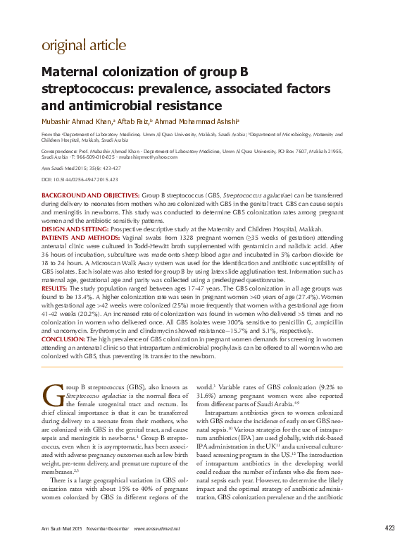 (PDF) Maternal colonization of group B streptococcus: prevalence ...