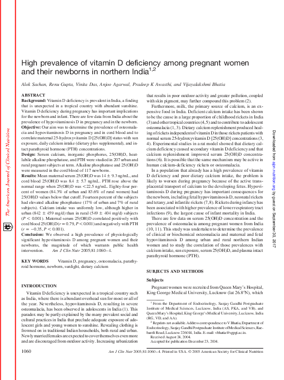 (PDF) High prevalence of vitamin D deficiency among pregnant women and