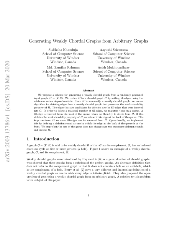 (PDF) Generating Weakly Chordal Graphs from Arbitrary Graphs