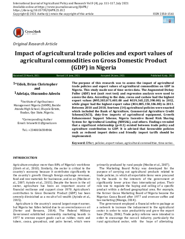 (PDF) Impact of agricultural trade policies and export values of ...