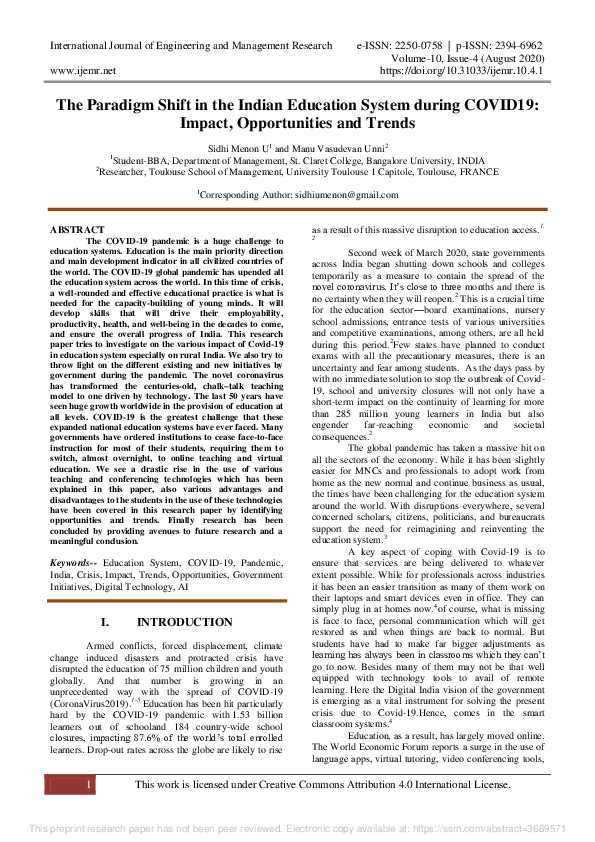 (PDF) The Paradigm Shift in the Indian Education System during COVID19 ...