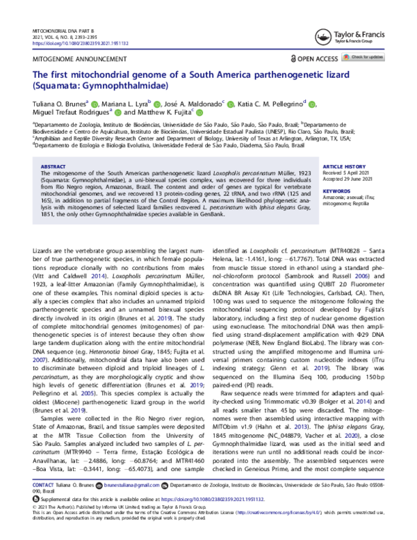 (PDF) The first mitochondrial genome of a South America parthenogenetic ...