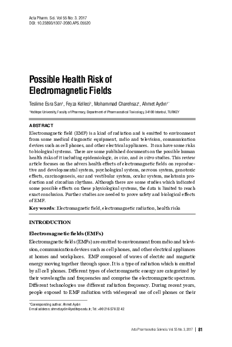 (PDF) Possible health risk of electromagnetic fields