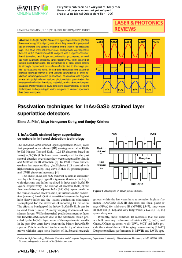 (PDF) Passivation techniques for InAs/GaSb strained layer superlattice ...