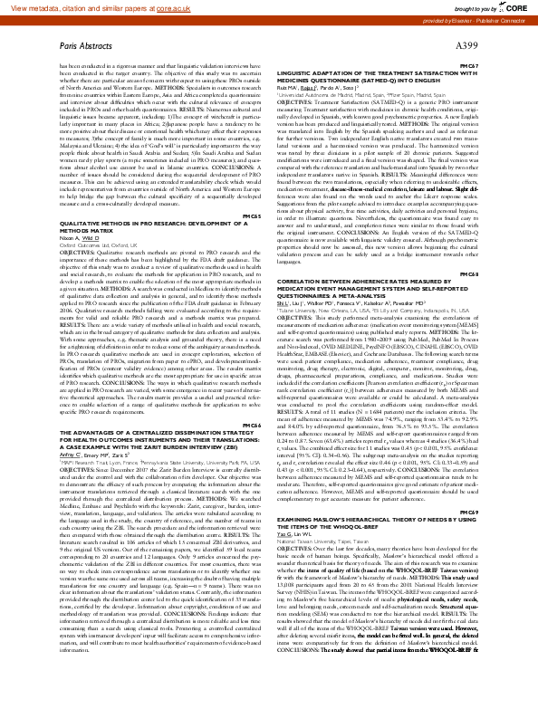 (PDF) PMC67 Linguistic Adaptation of the Treatment Satisfaction with ...