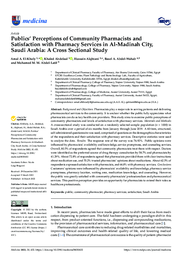 (PDF) Publics’ Perceptions of Community Pharmacists and Satisfaction ...