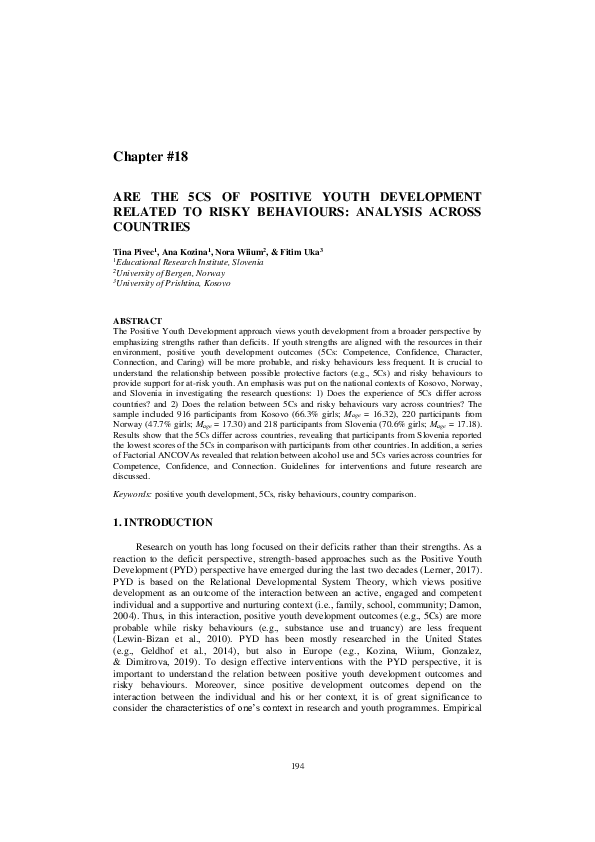 (PDF) Are the 5CS of Positive Youth Development Related to Risky ...