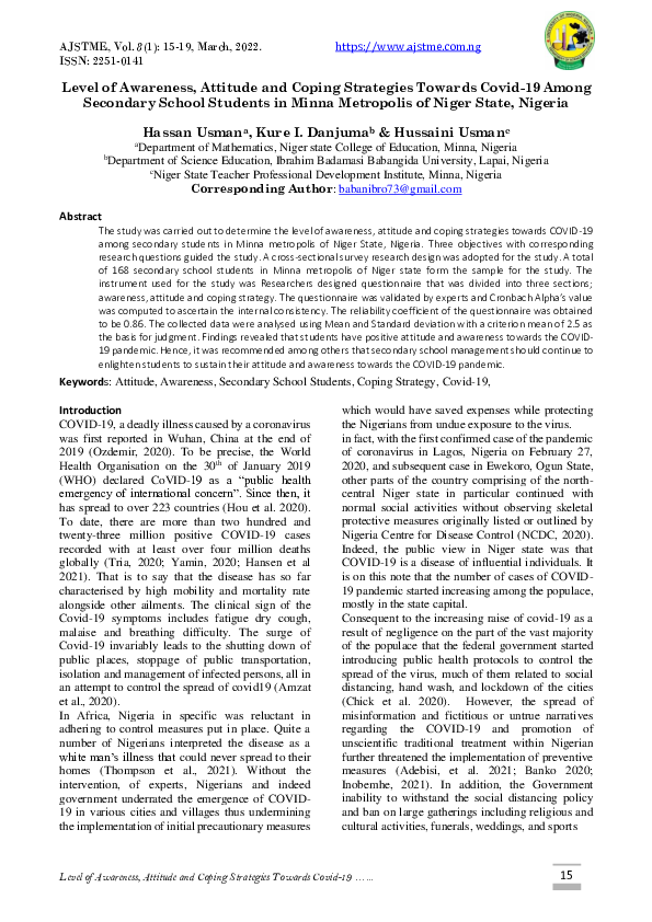 (PDF) Level of Awareness, Attitude and Coping Strategies Towards Covid ...
