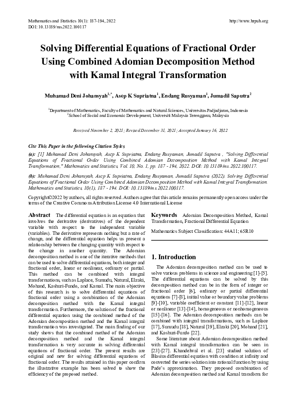 (PDF) Solving Differential Equations of Fractional Order Using Combined ...