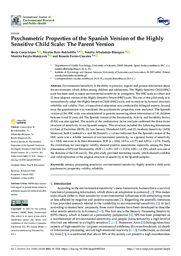 (PDF) Psychometric Properties of the Spanish Version of the Highly ...