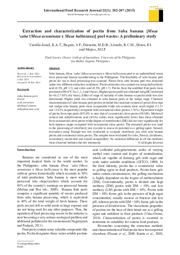 (PDF) Extraction of Pectin from Banana Peels and Its Comparison A