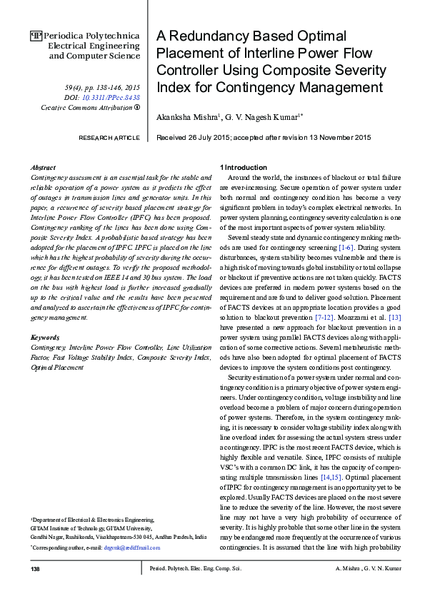 (PDF) A Redundancy Based Optimal Placement of Interline Power Flow ...