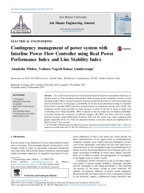 (PDF) Contingency management of power system with Interline Power Flow