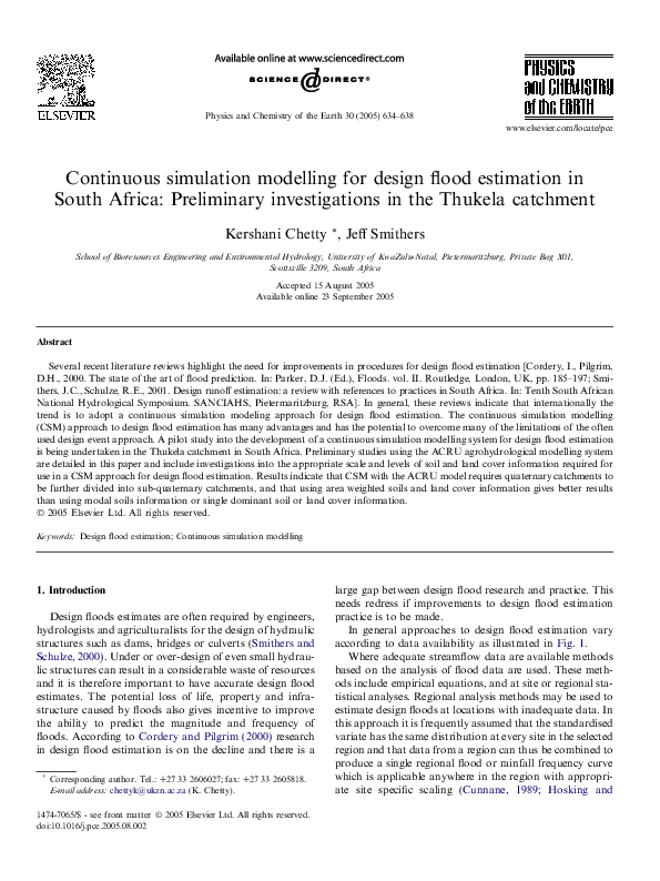 (PDF) Continuous simulation modelling for design flood estimation in ...