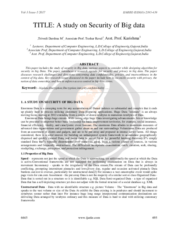 (PDF) TITLE: A study on Security of Big data