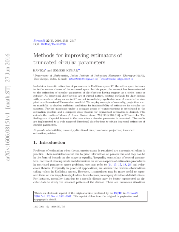 (PDF) Methods for improving estimators of truncated circular parameters