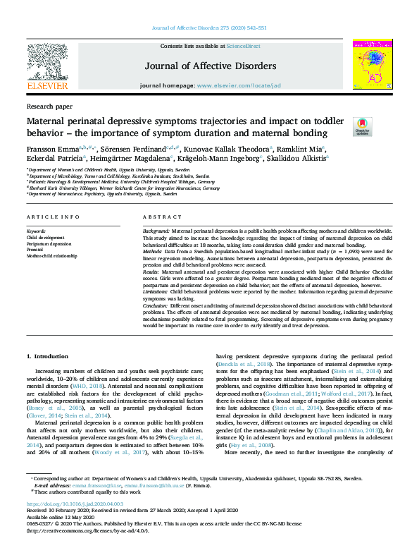 (PDF) Maternal Perinatal Depressive Symptoms Trajectories and Impact on ...