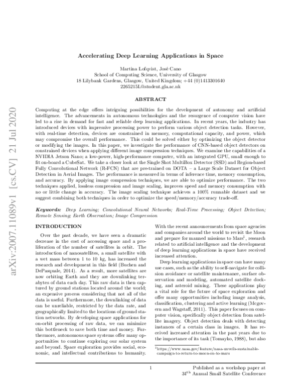 (PDF) Accelerating Deep Learning Applications in Space
