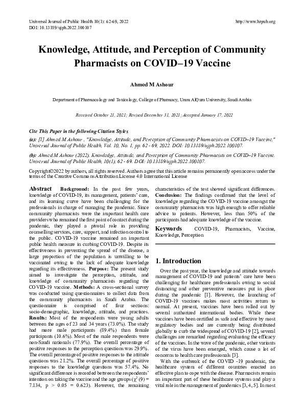 (PDF) Knowledge, Attitude, and Perception of Community Pharmacists on ...