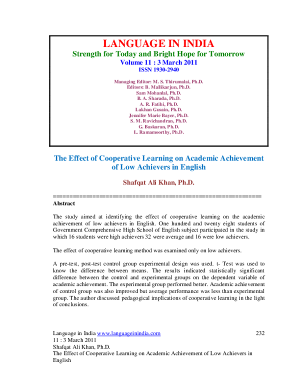 (PDF) The Effect of Cooperative Learning on Academic Achievement of Low ...