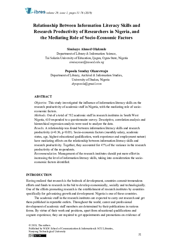 (PDF) Relationship between information literacy skills and research ...