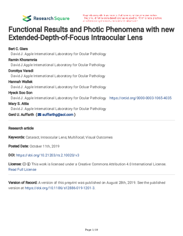 (PDF) Functional assessment of a new extended depthoffocus