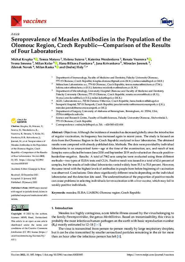 (PDF) Seroprevalence of Measles Antibodies in the Population of the ...