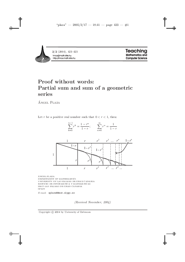 (PDF) Proof without words: partial sum and sum of a geometric series