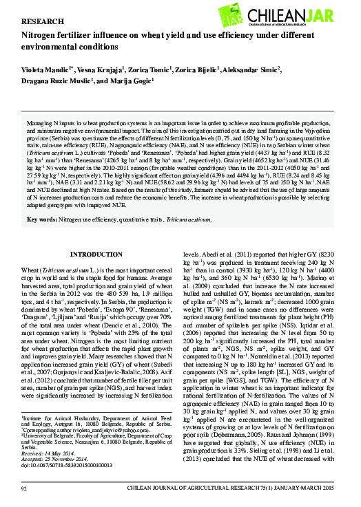 (PDF) Nitrogen fertilizer influence on wheat yield and use efficiency ...