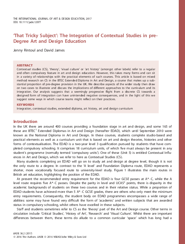 (PDF) ‘That Tricky Subject’: The Integration of Contextual Studies in ...