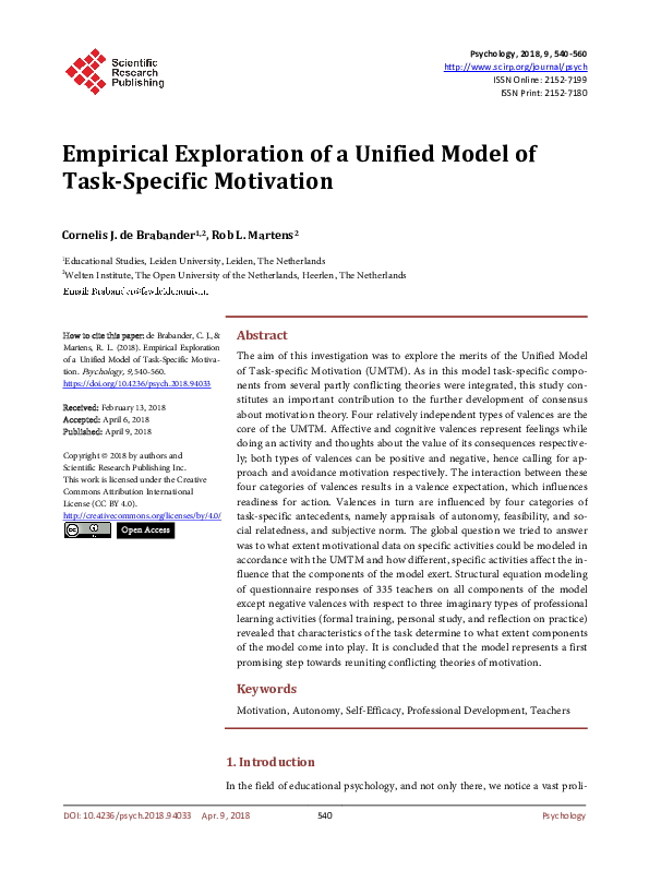 (PDF) Empirical Exploration of a Unified Model of Task-Specific Motivation