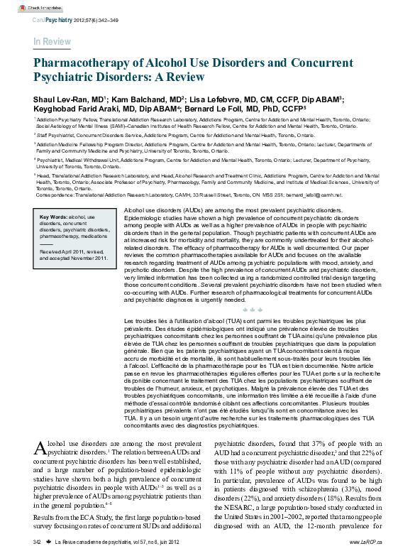 (PDF) Pharmacotherapy of alcohol use disorders and concurrent ...