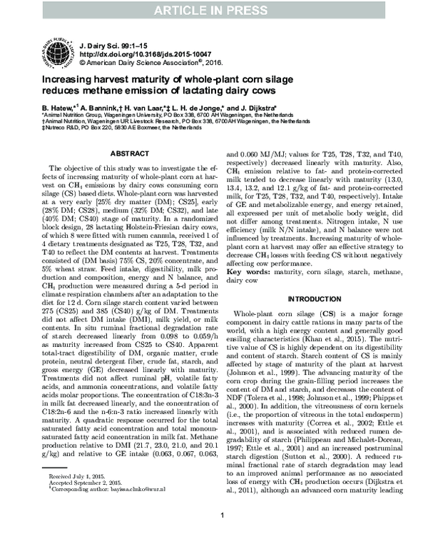 (PDF) Increasing harvest maturity of whole-plant corn silage reduces ...