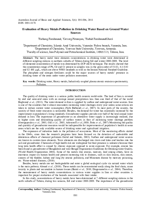 (PDF) Evaluation of Heavy Metals Pollution in Drinking Water Based on ...
