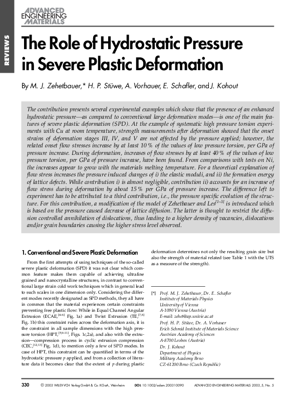 (PDF) The Role of Hydrostatic Pressure in Severe Plastic Deformation