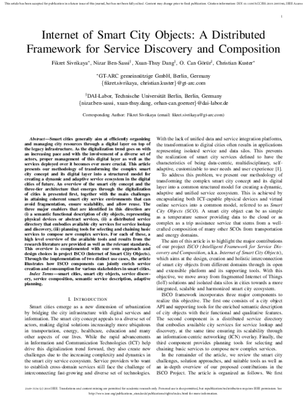 (PDF) Internet of Smart City Objects: A Distributed Framework for ...