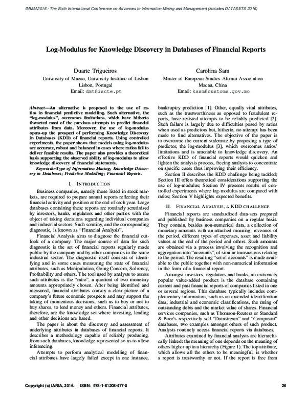 (PDF) Log-Modulus for Knowledge Discovery in Databases of Financial Reports